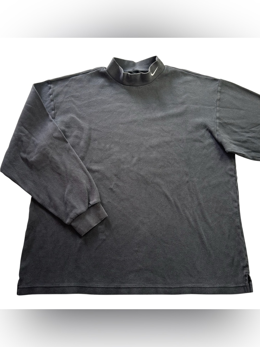 Vintage Nike Golf Mock Neck Long Sleeve Shirt Black Embroidered Swoosh Men's L